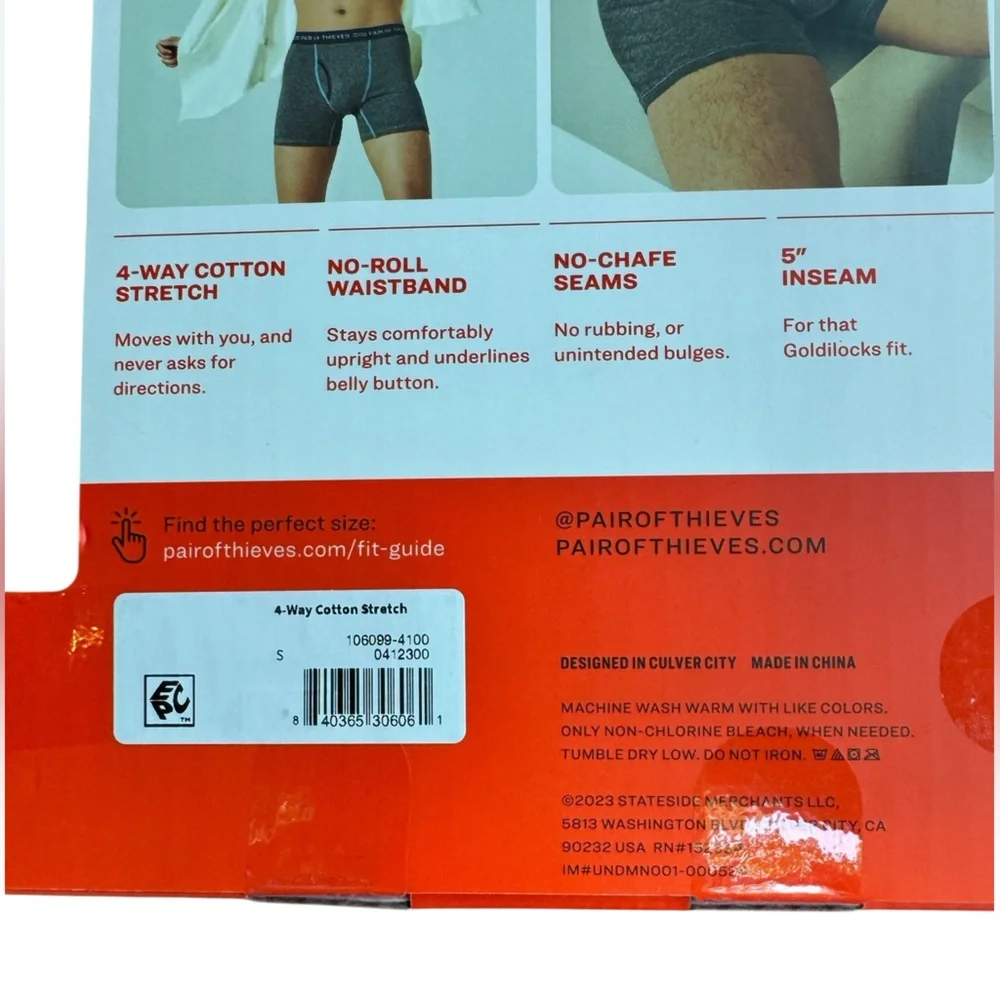 Pair of‎ Thieves Men's 4-Way Cotton Stretch Underwear - Blue and Gray Sz S NWB
